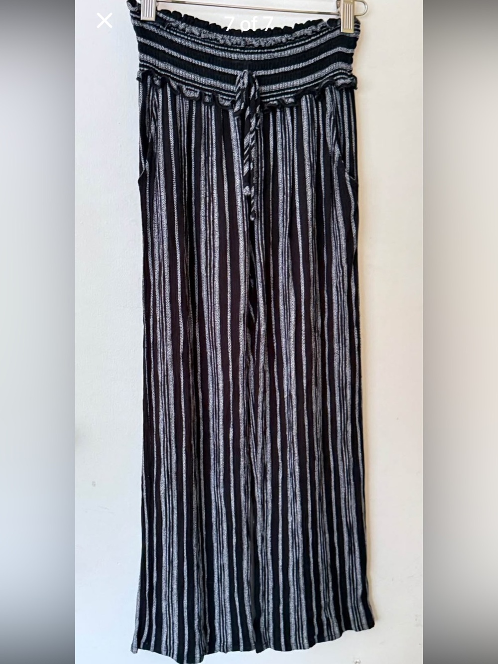 Black & White Striped Wide-leg Pants with Smocked Waist
